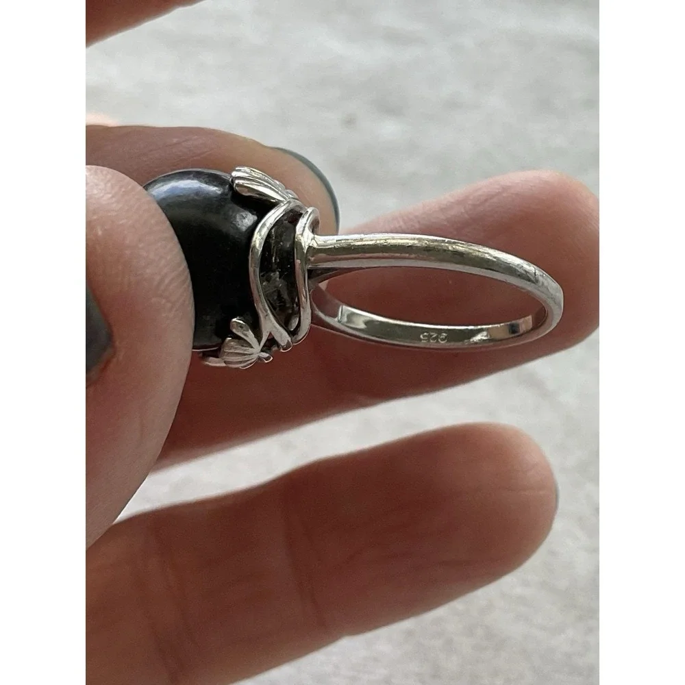 Vintage 925 Sterling Silver Black Pearl Ring Size 5.25 Estate Jewelry
